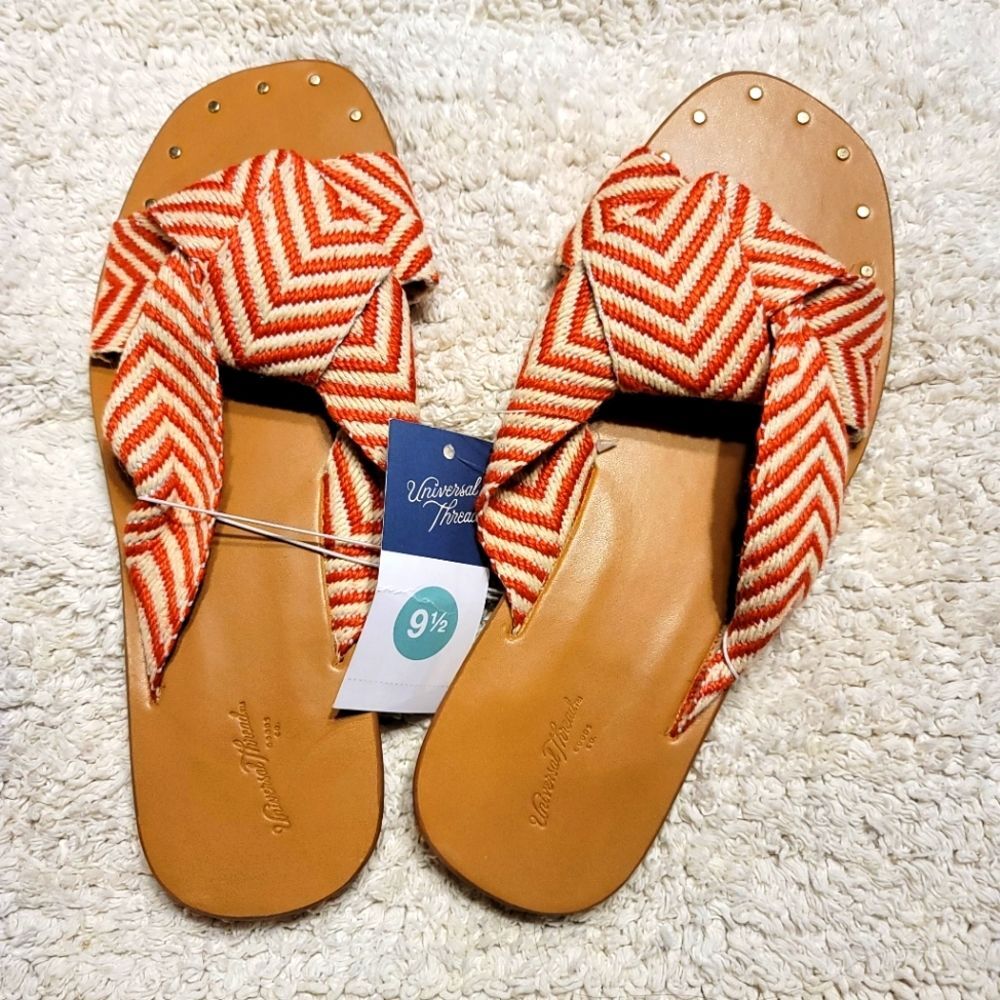 ELEGANT CHEVRON FABRIC MACRAME LOOK BOHO SLIDE SIZE 9.5